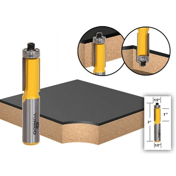 Yonico Flush Trim Router Bit End Bearing - 1/2"W X 1"H - 1/2" Shank - 14147