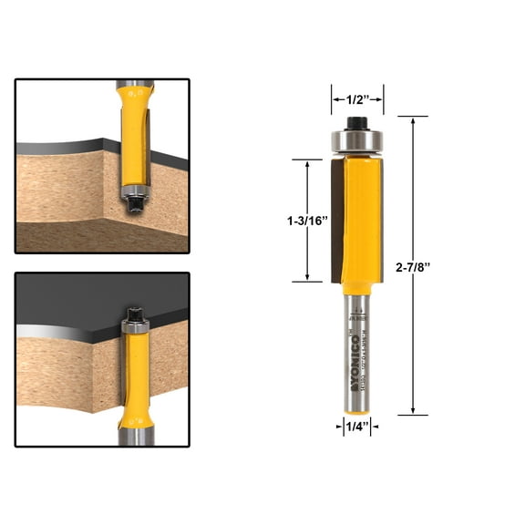 Yonico Flush Trim Router Bit- End Bearing -1/2" X 1-1/5" - 1/4" Shank - 14139q