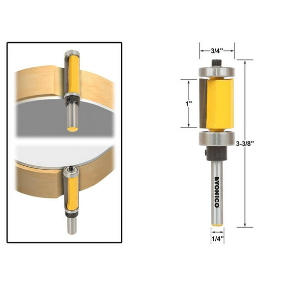 Yonico Flush Trim Router Bit Top & Bottom Bearing - 1"H X 1/4" Shank 14983