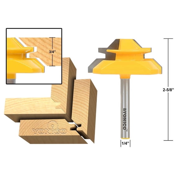 Medium Lock Miter Router Bit - 45 - 3/4" Stock - 1/4" Shank - Yonico 15127q