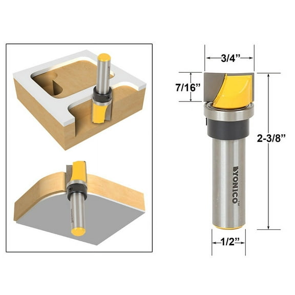 Yonico Mortise/Template Trim Router Bit - Bottom Cleaning - 1/2" Shank - 14171