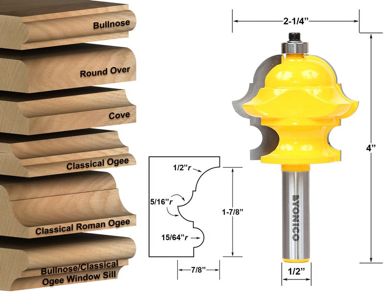 Yonico Multiform Multi-Profile Moulding Router Bit - 1/2