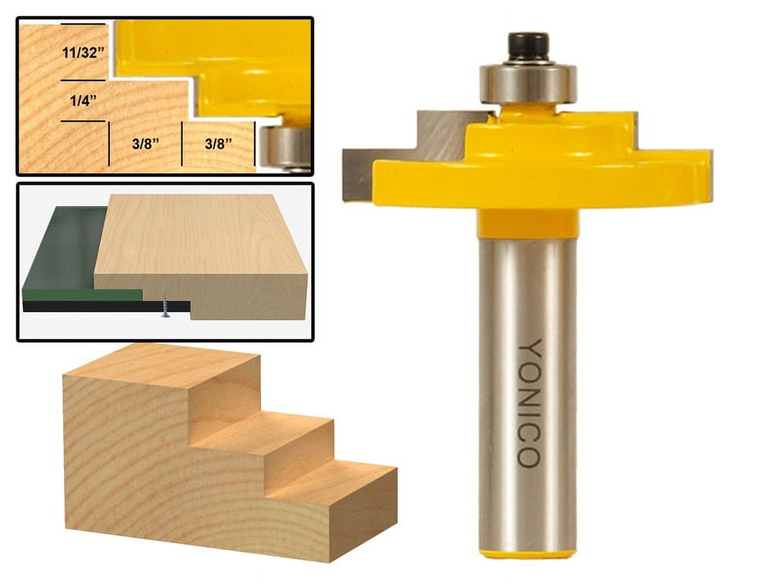 Yonico Picture Frame Stepped Rabbet Router Bit For 3/16" Glass 18127