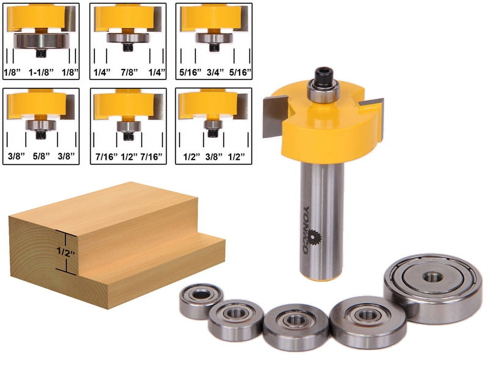Yonico Rabbet Router Bit with 6 Bearings Set - 1/2" Shank - 14705