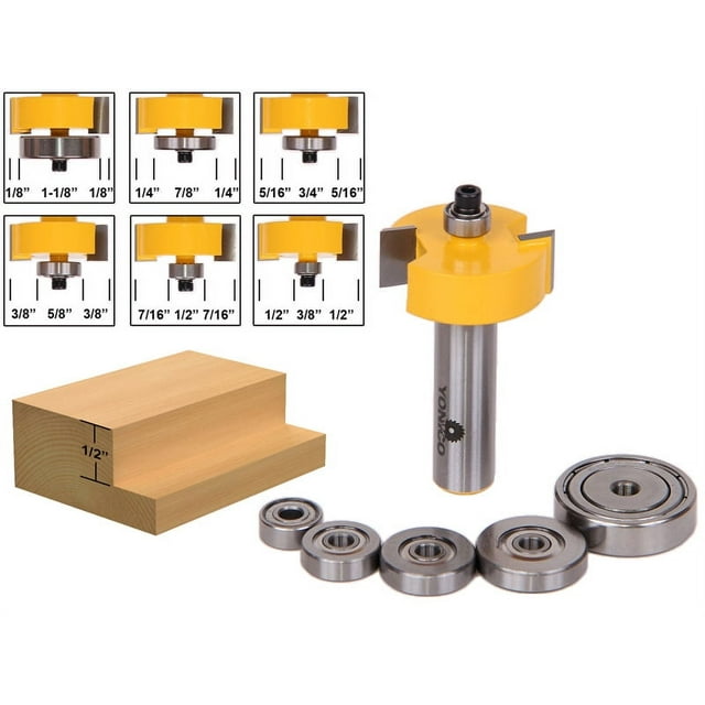 Yonico Rabbet Router Bit with 6 Bearings Set - 1/2