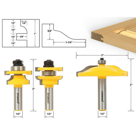 Yonico Raised Panel Router Bit Door Set -Round Over with Ogee Panel Raiser 12336