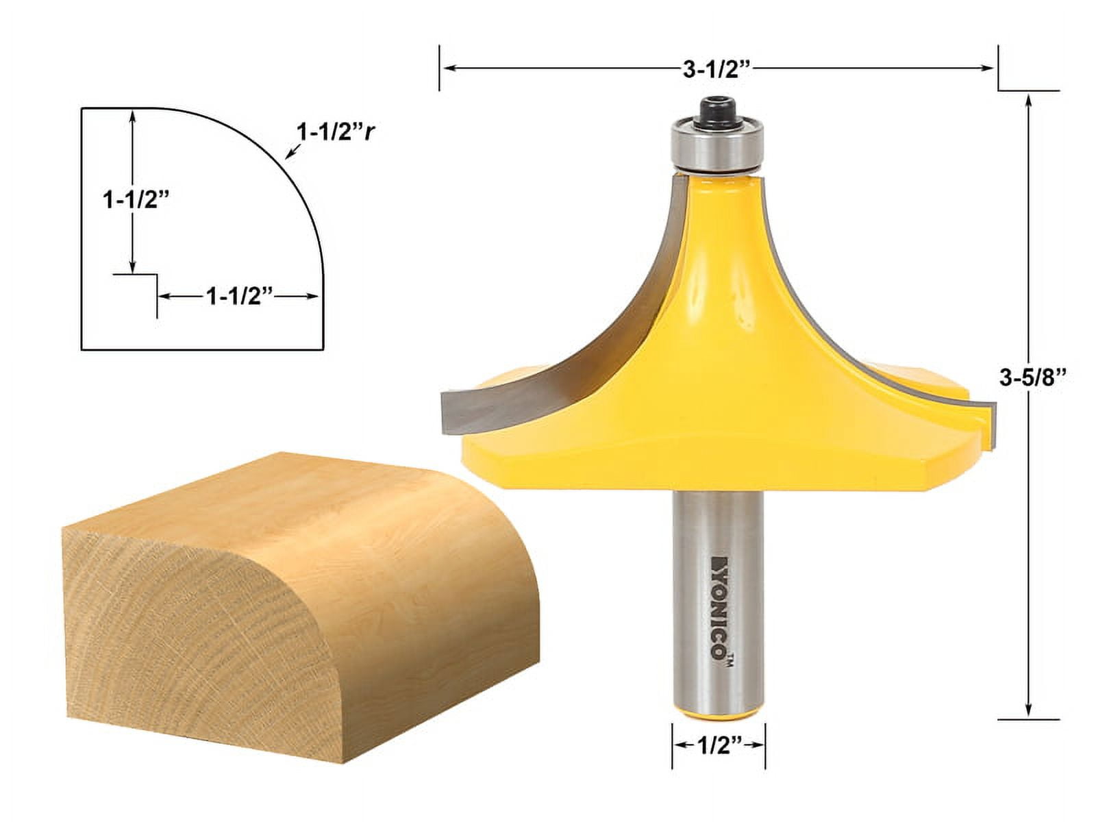 Yonico Round Over Edging Router Bit - 1-1/2" Radius - 1/2" Shank - 13171