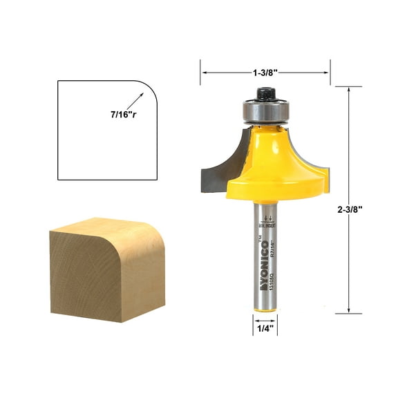 Yonico Round Over Edging Router Bit - 7/16" Radius - 1/4" Shank - 13165q