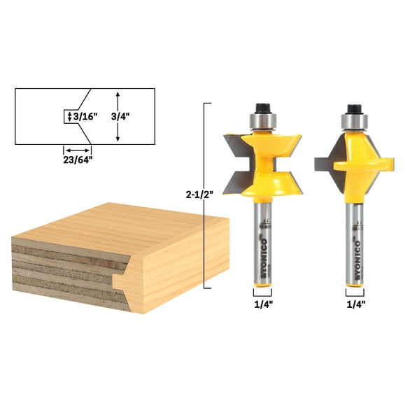 Yonico Small 2 Bit Tongue and Groove Edge Banding Router Bit Set - 1/4" Shank - 15223q