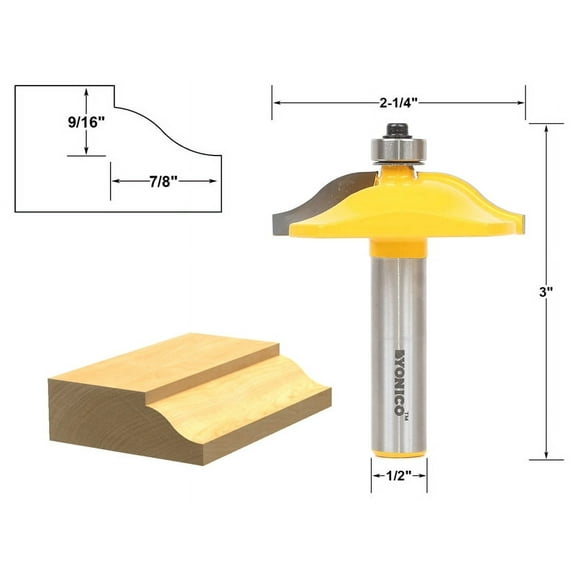 Yonico Small Door Panel & Baseboard Ogee Molding Router Bit - 1/2" Shank -12132
