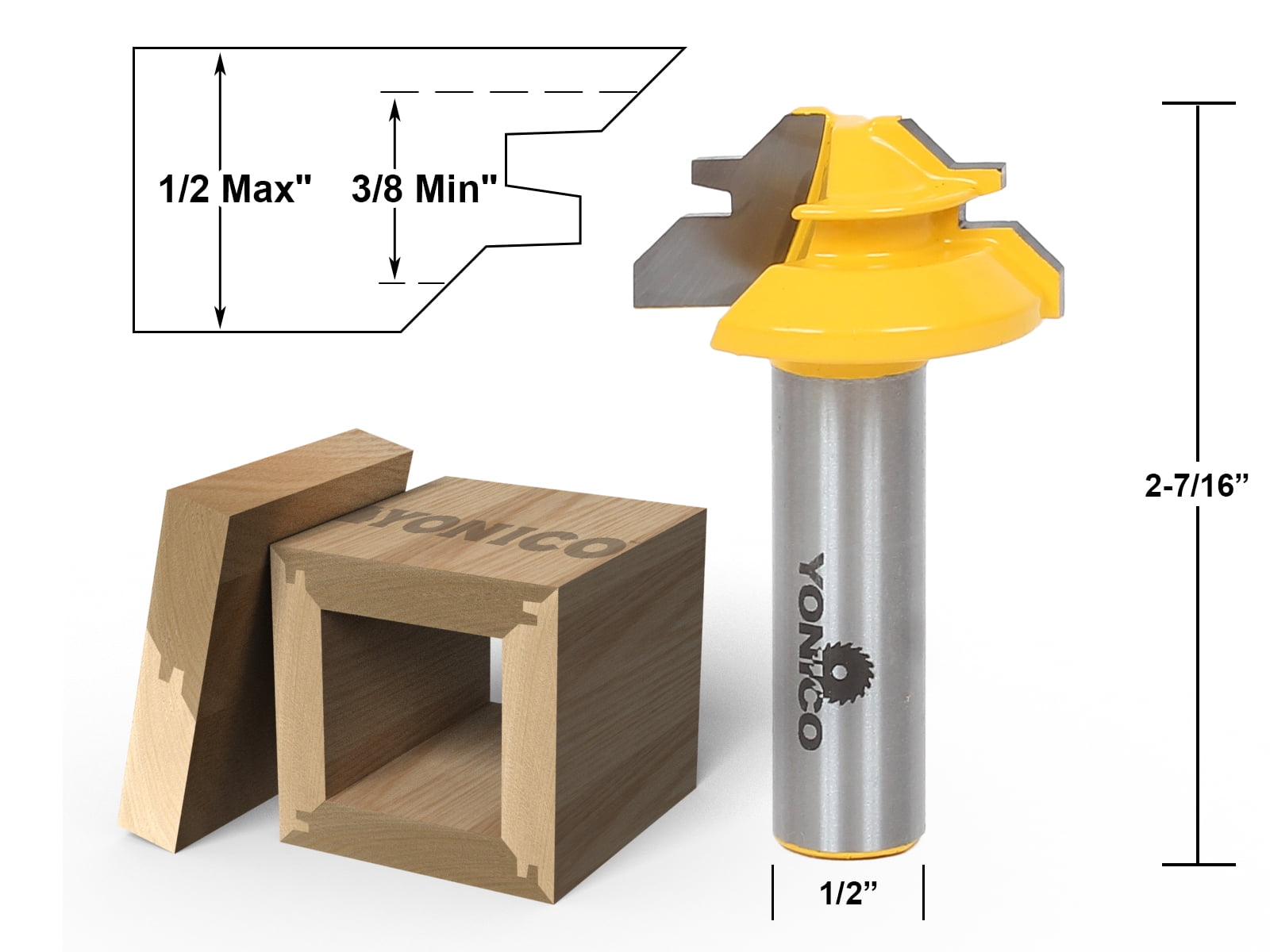 Yonico Small Lock Miter Router Bit - 45° - 1/2" Stock - 1/2" Shank 15129