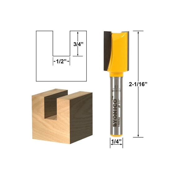 Yonico Straight/Dado Router Bit - 1/2"W x 3/4"H - 1/4" Shank - 14953q