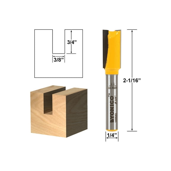 Yonico Straight/Dado Router Bit - 3/8"W x 3/4"H - 1/4" Shank - 14952q