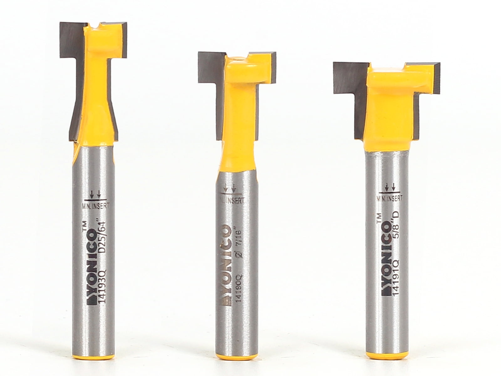 Yonico T Slot Router Bit Set 1/4 Inch Shank, 3 Pieces