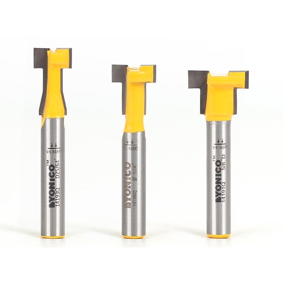 Yonico T Slot Router Bit Set 1/4 Inch Shank, 3 Pieces