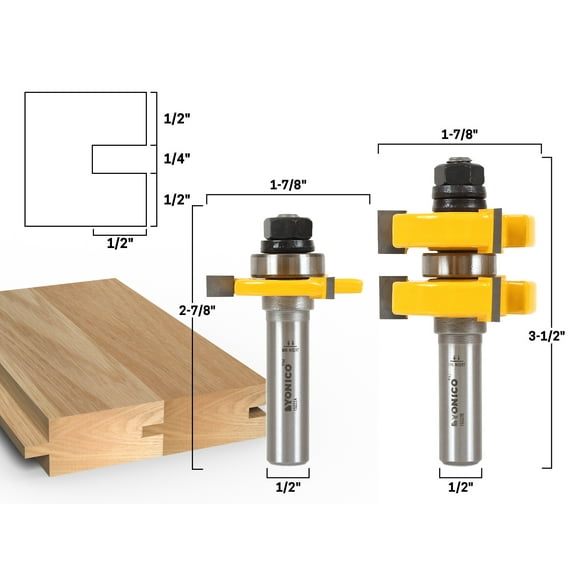 Yonico Tongue & Groove Router Bit Set - Large Stock up to 1-1/4" - 15222