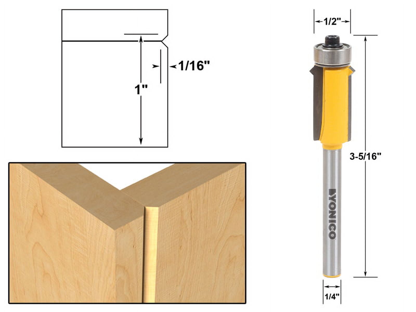 Yonico "V" Notch Flush Trim Face Frame Router Bit 1/4" Shank Yonico