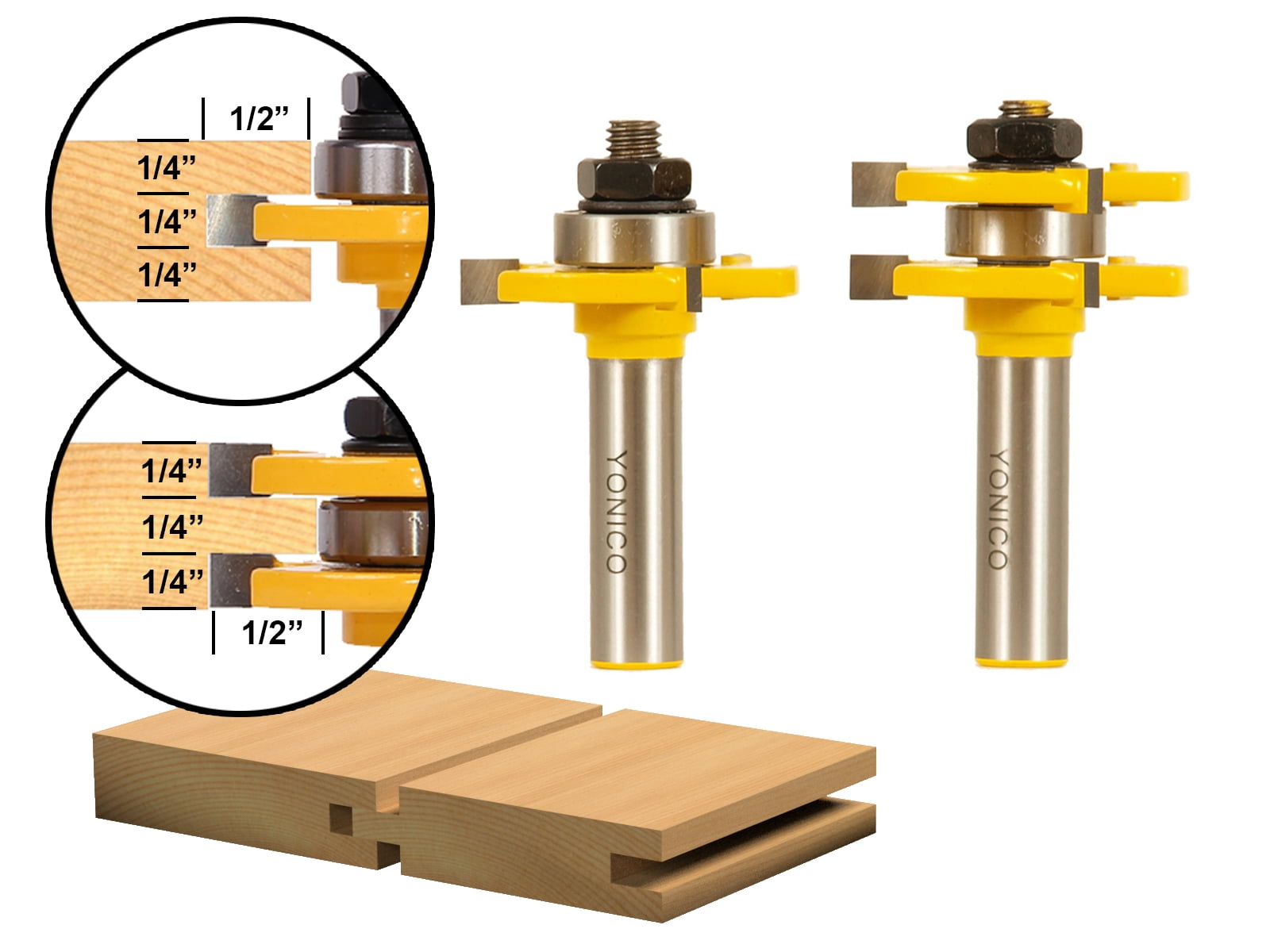 Yonico Yonico 15221 Matched Tongue and Groove Router Bit Set 1/2