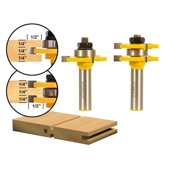 Yonico Yonico 15221 - Matched Tongue and Groove Router Bit Set 1/2" Shank