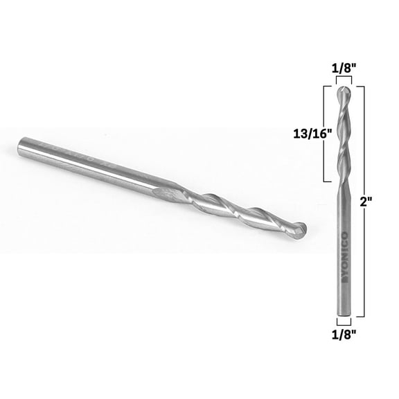 Yonico1/8" Dia. 2 Flute Ball Nose Spiral End Mill CNC Router Bit - 1/8" Shank - 34201-SC
