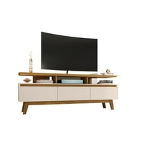 Yonkers 70.86 TV Stand with Solid Wood Legs and 6 Media and Storage Compartments in Off White and Cinnamon