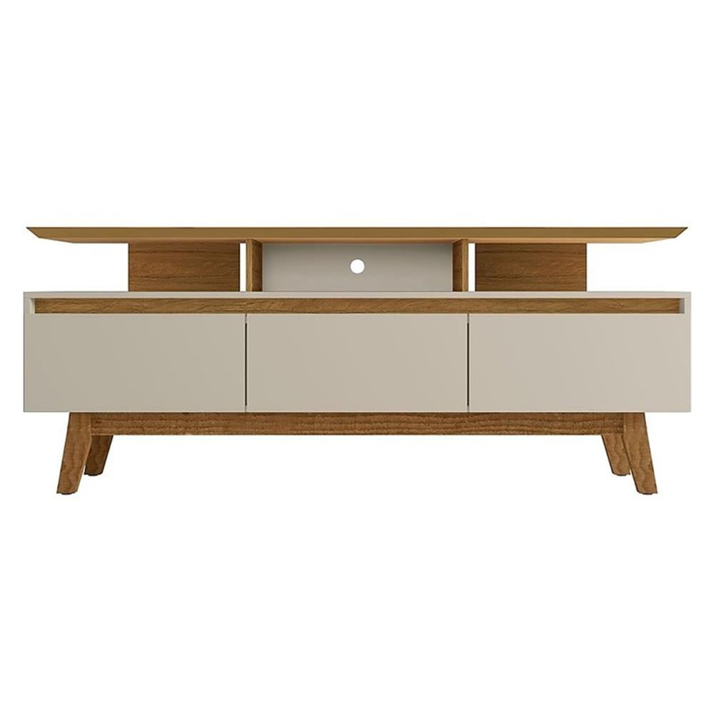 Mid-Century Modern Off White and Cinnamon TV Stand with Storage