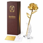 Yonktoo Gold Dipped Rose - Real Rose Preserved in 24K Gold, Forever Gift Rose for Her, Mothers Day, Valentines Day, Anniversary, Birthday - Romantic Gift for Wife, Mom, Girlfriend - Golden