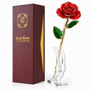 Yonktoo Gold Dipped Rose - Real Rose Preserved in 24K Gold, Forever Gift Rose for Her, Mothers Day, Valentines Day, Anniversary, Birthday - Romantic Gift for Wife, Mom, Girlfriend Red