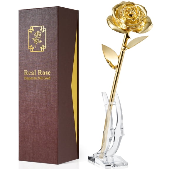 Yonktoo Gold Dipped Rose - Real Rose Preserved in 24K Gold, Forever Gift Rose for Her, Mother's Day, Valentine's Day, Anniversary, Birthday - Romantic Gift for Wife, Mom, Girlfriend - Golden