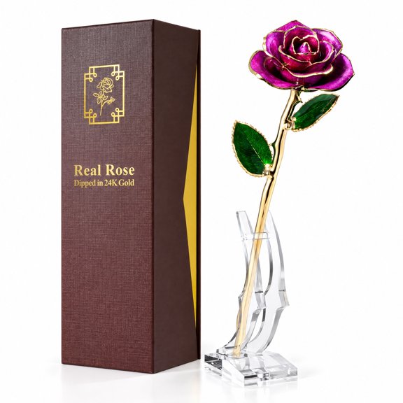 Yonktoo 24K Gold Dipped Real Rose - Preserved Purple Forever Gift for Her, Romantic, Mother's Day, Anniversary, Birthday