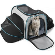 Yonktoo Large Collapsible and Expandable Soft-Sided Cat Carrier with Removable Fleece Pad and Shoulder Straps, Gray&Blue, 15 lb Limit