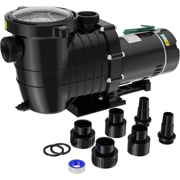 Yonopro 1.5 HP Pool Pump Above Ground, 6600GPH Powerful Self-priming Pool Pumps,115V/230V Swimming Pool Pump with Strainer Basket & Drain Plug & 6Pcs Connectors