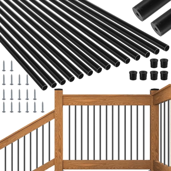 Yonopro 101 Pack 26" Deck Balusters, Hollow Round Aluminum Balusters for Deck Railing, Aluminum Deck Spindles with Screws for Railing Fencing, Metal Deck Balusters Staircase Spindles W/Connectors