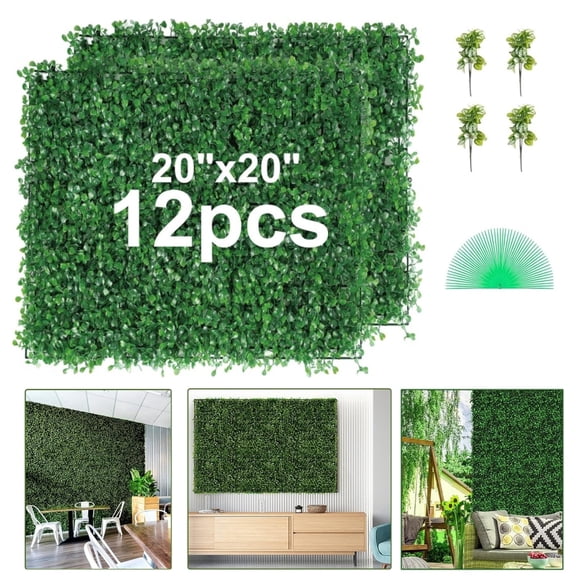 Yonopro 12pcs Artificial Boxwood Panel, 20"x20" Sun Protected Boxwood Hedge Wall Panels, Fake Grass Wall for Privacy Fence Decor Indoor Outdoor Garden Backyard