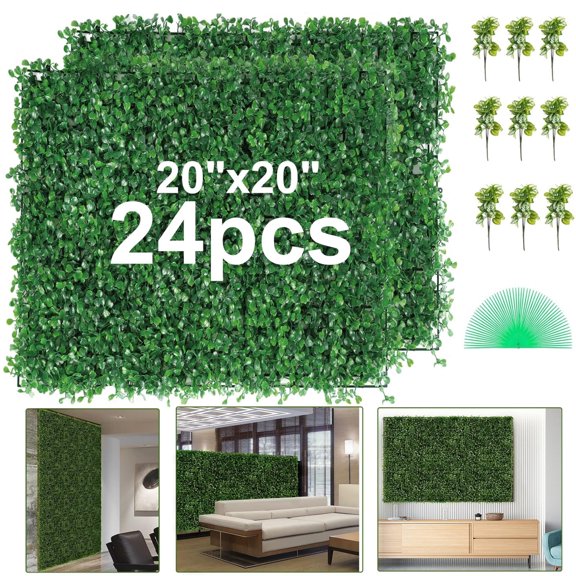Yonopro 24Pcs 20"x20" Grass Wall Panels, Artificial Boxwood Panels for Greenery Wall Backdrop, Faux Greenery for Indoor Outdoor Decor, Garden Fence, Wedding, Privacy Backyard