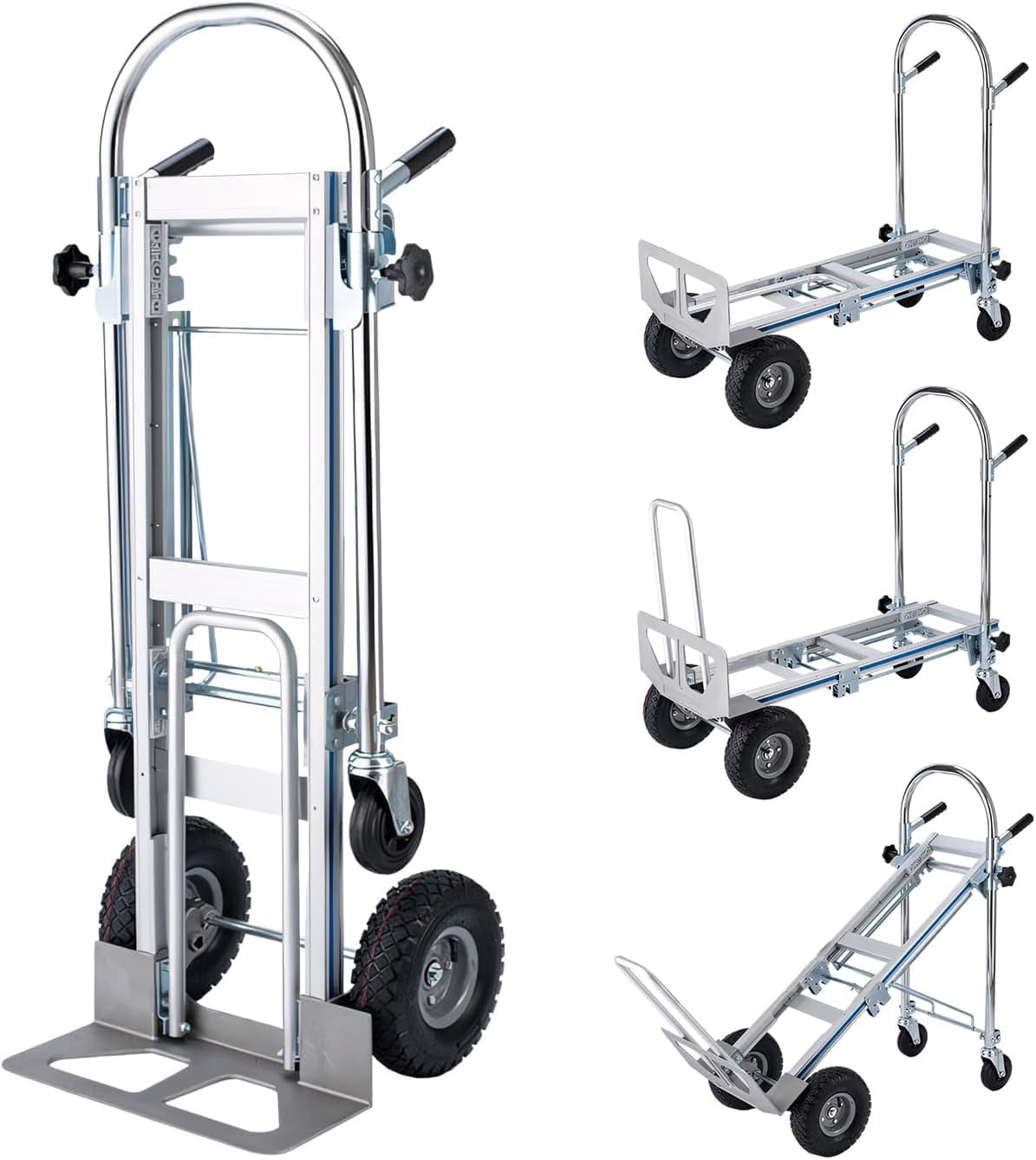 Yonopro 4 in 1 Convertible Hand Truck, Heavy Duty Aluminum Hand Truck 1000 LBS Load Capacity， Durable Hand Truck Dolly with Nose Plate and 4 Wheels