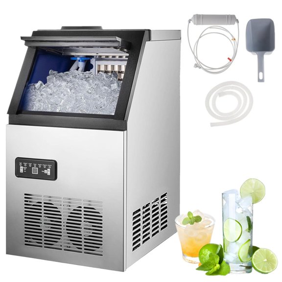 Yonopro Commercial Ice Maker Machine 110LBS/24H, Stainless Steel Ice Maker with 33LBS Bin and LCD Panel, Energy-Efficient Tap Water & Top Loading Under Counter ice Machine for Restaurant
