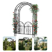 Yonopro Garden Arch with Gate, 7ft Outdoor Steel Arbor Trellis with Stakes, Metal Archway for Climbing Plants, Wide Sturdy Garden Arch for Lawn, Party, Ceremony Wedding Decor, Black