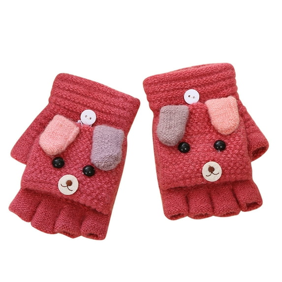 Yonrjhukm 1 Pairs Kids Winter Convertible Flip Top Gloves Knitted Fingerless Gloves with Mitten Cover for Girls Boys