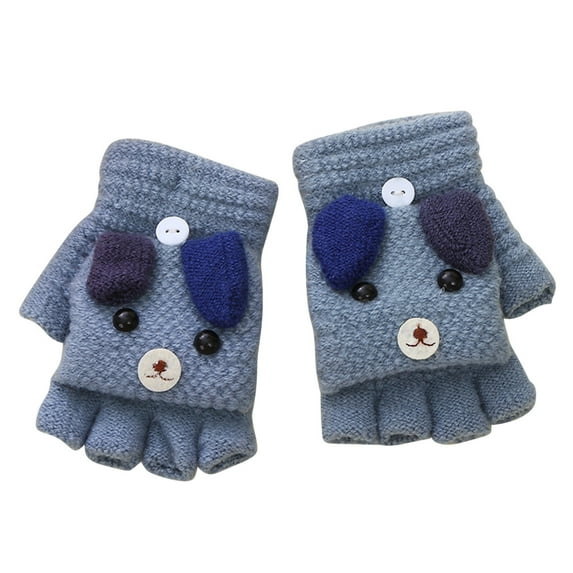 Yonrjhukm 1 Pairs Kids Winter Convertible Flip Top Gloves Knitted Fingerless Gloves with Mitten Cover for Girls Boys