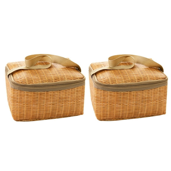 Yonrjhukm 2pcs Picnic Bags Thermal Food Basket Lunch Containers Imitation Rattan Insulated Cooler Bag Portable Picnic Basket Picnic Bags Thermal Food Basket Insulated Cooler Useful and Nice