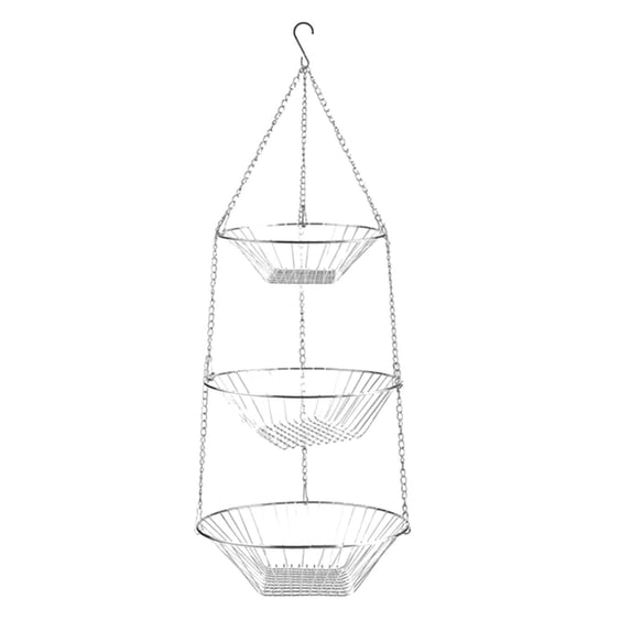 Yonrjhukm 3 Tier Hanging Fruit Basket, Metal Storage Basket, Foldable Hollow Design for Kitchen, Dining Room, Living Room, Vegetables & Fruits Storage, Easy to Clean & Disassemble