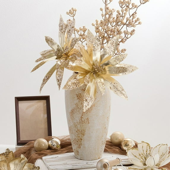 Yonrjhukm Artificial Christmas Glitter Flower, Holiday & Wedding Party Decorations, Home & Vase Decor, Festive Poinsettia for Christmas Tree, Perfect Gift for Family & Friends