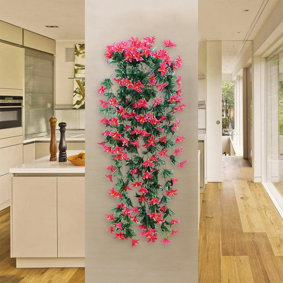 Yonrjhukm Artificial Lily Flower Wall Hanging Basket, Indoor Outdoor Wedding Decoration, Lifelike Silk Flowers, Perfect for Home, Office, Parties, and Events Decor, Reusable and Realistic