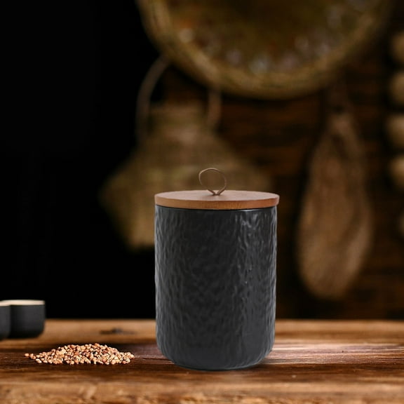 Yonrjhukm Ceramic Tea Pot Sealed Storage Tank, Kitchen Storage Jar for Grains, Coffee, and Tea, Food-Grade Seal-Proof Container with Ergonomic Handle, Slip-Resistant Base