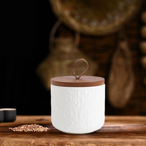Yonrjhukm Ceramic Tea Pot Sealed Storage Tank, Kitchen Storage Jar for Grains, Coffee, and Tea, Food-Grade Seal-Proof Container with Ergonomic Handle, Slip-Resistant Base