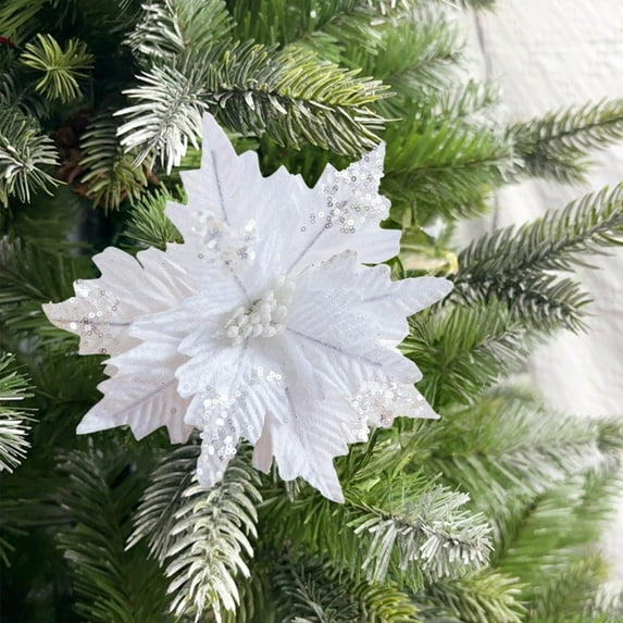 Yonrjhukm Christmas Glitter Magnolia Decoration, Artificial Flower with Stems for Tree, Wreath, Home, Holiday, Party & New Year Decor, Durable Realistic Cloth Design