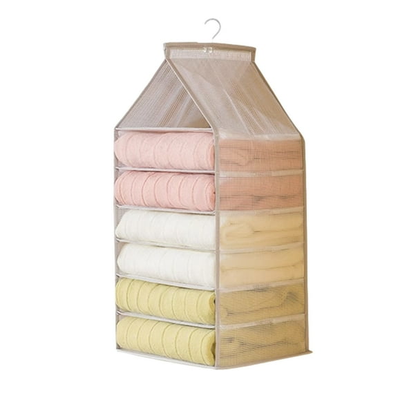 Yonrjhukm Closet Hanging Organizer, Mesh Storage Shelves for Closet Organization, 6 Compartment Hanging Storage for Clothes and Accessories, Space-Saving Solution for Tidy Closets