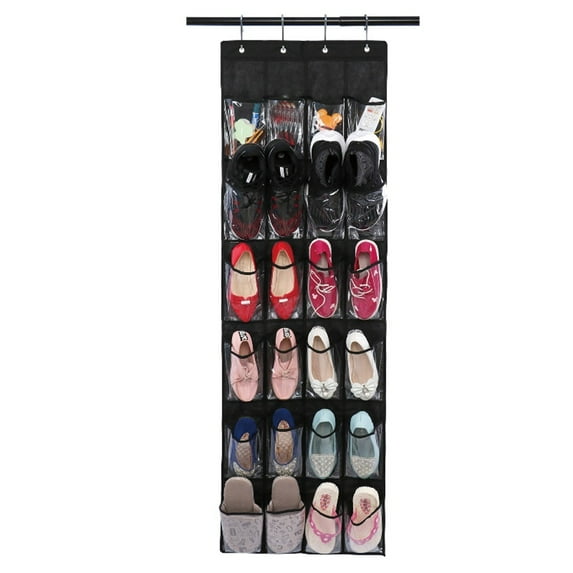 Yonrjhukm Door Shoe Organizer with 24 Pockets, Over Door Storage Solution for Shoes, Slippers, Belts, Scarves & Accessories, Durable Nonwovens Mesh Design with Hooks