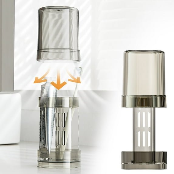 Yonrjhukm Dormitory Toothbrush Storage Rack, 3-in-1 Bathroom Organizer with Toothbrush Cover Case and Foldable Cup, Hygiene for Travel and Daily Use